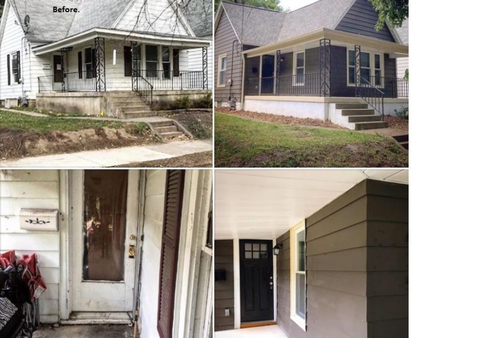 Before-and-after collage of an ICCF renovated home